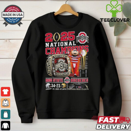 Official 2025 National Champions Ohio State Buckeyes 34 13 Jan 20 2025 Atlanta Mascot Ring Shirt