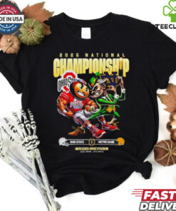 The **Official 2025 National Championship Ohio State Buckeyes vs. Notre Dame Fighting Irish Mascots Mercedes Benz Stadium Shirt** celebrates the epic clash between two powerhouse teams in the 2025 National Championship. Featuring mascot designs for both Ohio State and Notre Dame, this shirt is perfect for fans of both teams to show their pride as they gear up for the big game at Mercedes-Benz Stadium!
