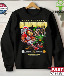 The **Official 2025 National Championship Ohio State Buckeyes vs. Notre Dame Fighting Irish Mascots Mercedes Benz Stadium Shirt** celebrates the epic clash between two powerhouse teams in the 2025 National Championship. Featuring mascot designs for both Ohio State and Notre Dame, this shirt is perfect for fans of both teams to show their pride as they gear up for the big game at Mercedes-Benz Stadium!
