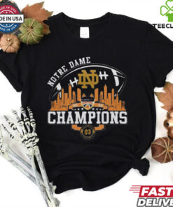 Official 2025 Orange Bowl Champions Notre Dame Fighting Irish Skyline Football Logo Shirt