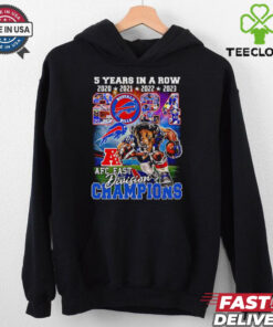The **Official 5 Years in a Row Buffalo Bills 2024 AFC East Division Champions Mascot Shirt** celebrates the Buffalo Bills' impressive achievement of winning the AFC East Division for five consecutive years. Featuring the team mascot, this shirt is a must-have for dedicated Bills fans to commemorate their team's continued dominance in the division!