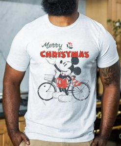 Official A Disney Mickey Mouse Merry Christmas Bicycle Retro Distressed T Shirt