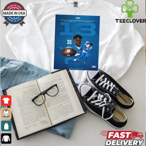 Official Aaron Rodger Detroit Lions The NFL’s First Safety To Product 13 Interceptions In A Player’s First Three Career Season Signature Poster t shirt