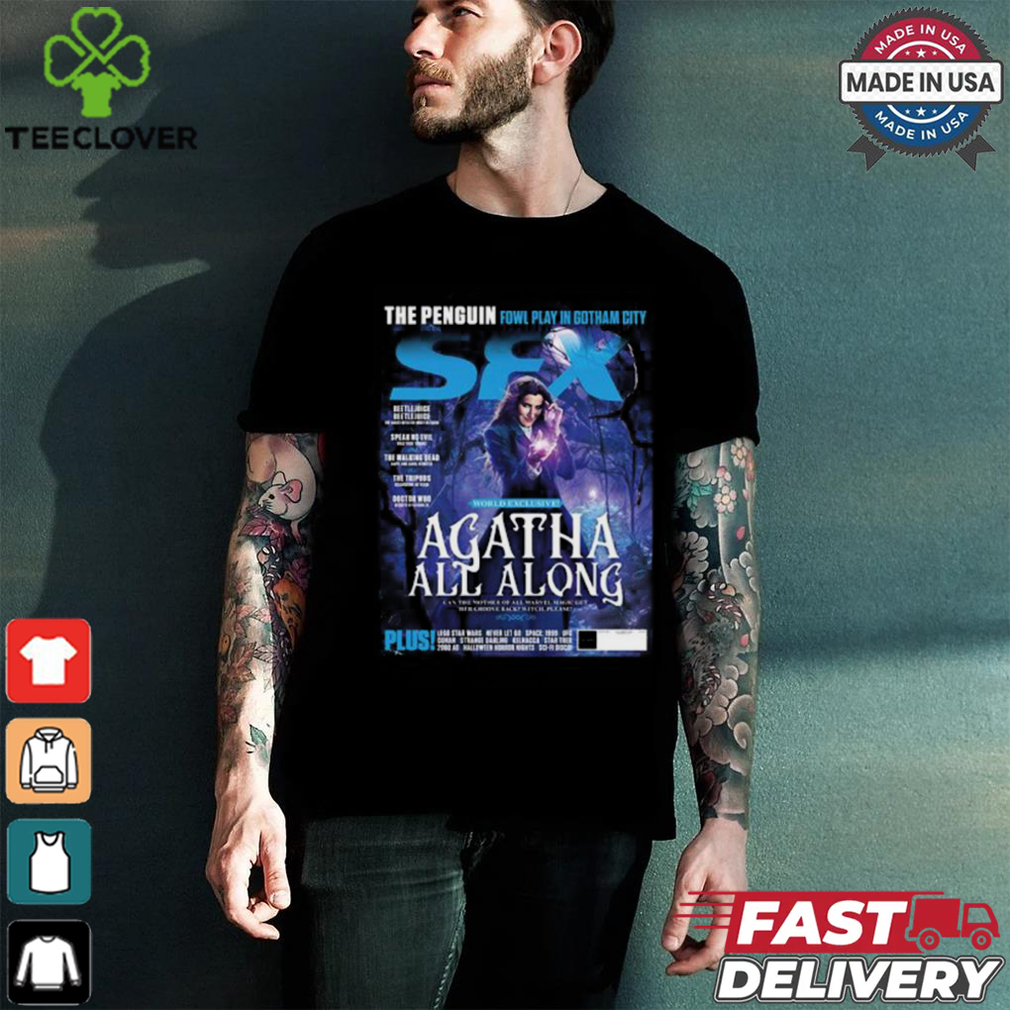 Official Agatha All Along SFX The Penguin Fowl Play In Gotham City Magazine Cover Unisex T Shirt Official Agatha All Along SFX The Penguin Fowl Play In Gotham City Magazine Cover Unisex T Shirt