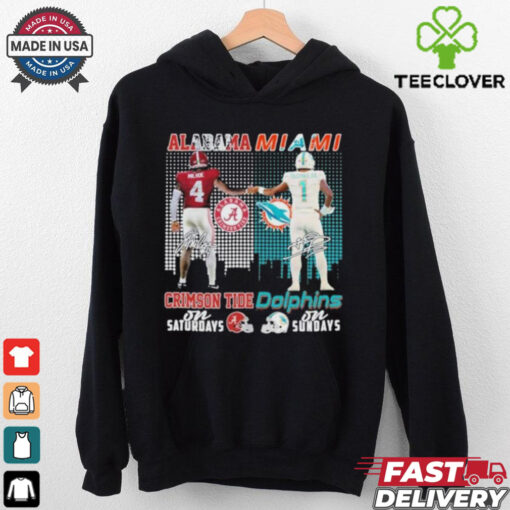 Official Alabama Crimson Tide Jalen Milroe x Miami Dolphins Tua Tagovailoa On Saturdays Signatures shirts