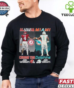 Official Alabama Crimson Tide Jalen Milroe x Miami Dolphins Tua Tagovailoa On Saturdays Signatures shirts