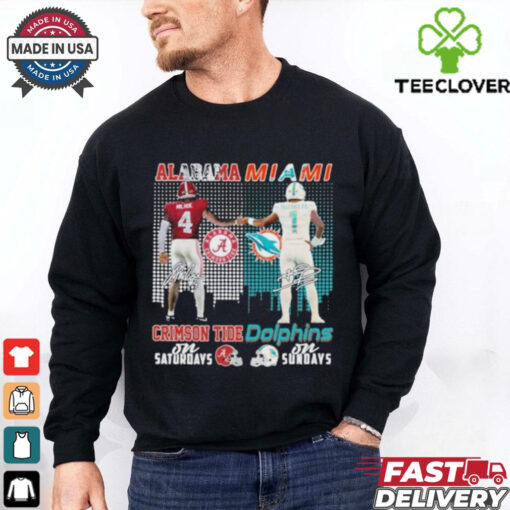 Official Alabama Crimson Tide Jalen Milroe x Miami Dolphins Tua Tagovailoa On Saturdays Signatures shirts