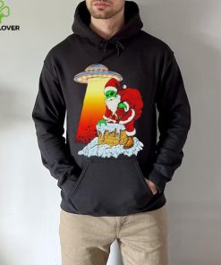 Official Alien santa ufo paranormal funny Christmas graphic T shirt
