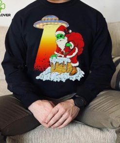 Official Alien santa ufo paranormal funny Christmas graphic T shirt