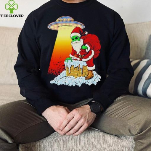 Official Alien santa ufo paranormal funny Christmas graphic T shirt