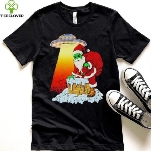 Official Alien santa ufo paranormal funny Christmas graphic T shirt
