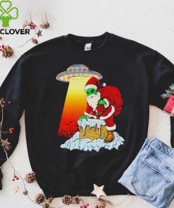 Official Alien santa ufo paranormal funny Christmas graphic T shirt