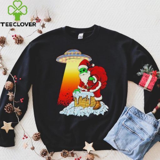 Official Alien santa ufo paranormal funny Christmas graphic T shirt