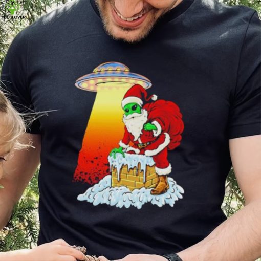 Official Alien santa ufo paranormal funny Christmas graphic T shirt
