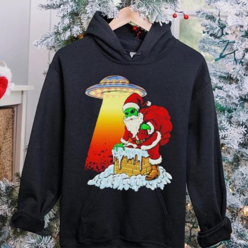 Official Alien santa ufo paranormal funny Christmas graphic T shirt
