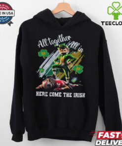 The **Official All Together Here Come The Irish Beat Buckeyes Shirt** showcases a rallying design for Notre Dame Fighting Irish fans, uniting them in support to take on the Buckeyes. Perfect for game day, it embodies team spirit and the drive to victory!