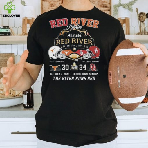 Official Allstate 2023 red river rivalry Oklahoma sooners the river runs red 34 october 7 T shirt