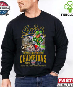 Official Allstate Sugar Bowl 2025 Notre Dame Fighting Irish Champions January 2 2025 Caesars Superdome In New Orleans Mascot Shirt