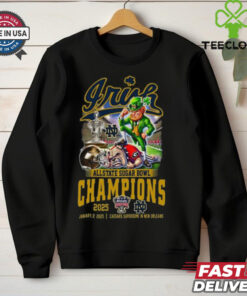 Official Allstate Sugar Bowl 2025 Notre Dame Fighting Irish Champions January 2, 2025 Caesars Superdome in New Orleans Mascot Shirt with a bold design celebrating the victory, perfect for Fighting Irish fans.