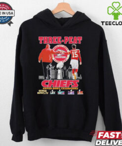 Official Andy Reid X Patrick Mahomes Kansas City Chiefs Three Peat Super Bowl Champions T shirts