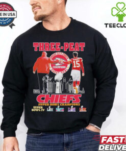 Official Andy Reid X Patrick Mahomes Kansas City Chiefs Three Peat Super Bowl Champions T shirts
