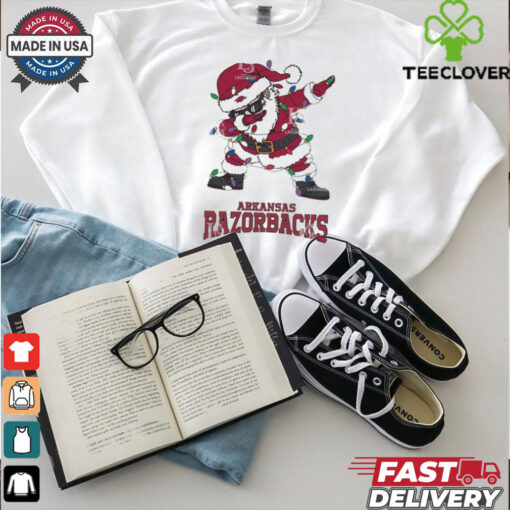 Official Arkansas Razorbacks Dabbing Santa Claus Ugly Christmas Light shirt