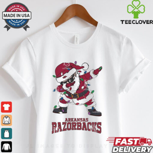 Official Arkansas Razorbacks Dabbing Santa Claus Ugly Christmas Light shirt