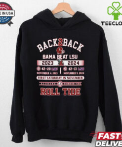 Official Back To Back Alabama Crimson Tide Beat LSU Tigers 42 13 2023 2024 First Saturday In November t shirt 2 Official Back To Back Alabama Crimson Tide Beat LSU Tigers 42 13 2023 2024 First Saturday In November t shirt