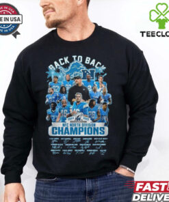 Official Back To Back Detroit Lions NFC North Division Champions 2024 2025 Players Signatures Shirt