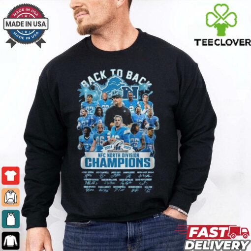 Official Back To Back Detroit Lions NFC North Division Champions 2024 2025 Players Signatures Shirt