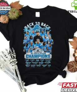 Official Back To Back Detroit Lions NFC North Division Champions 2024 2025 Players Signatures Shirt