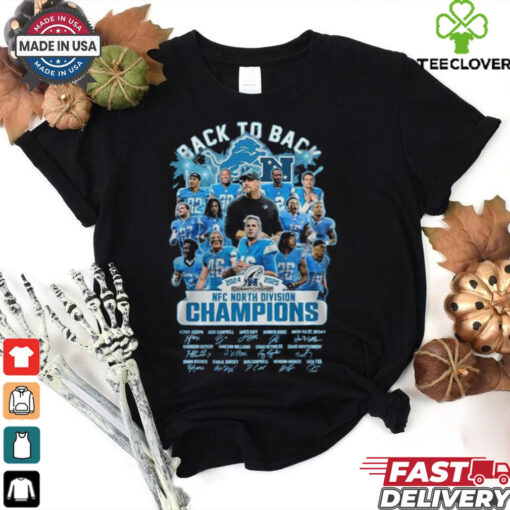 Official Back To Back Detroit Lions NFC North Division Champions 2024 2025 Players Signatures Shirt