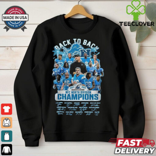 Official Back To Back Detroit Lions NFC North Division Champions 2024 2025 Players Signatures Shirt