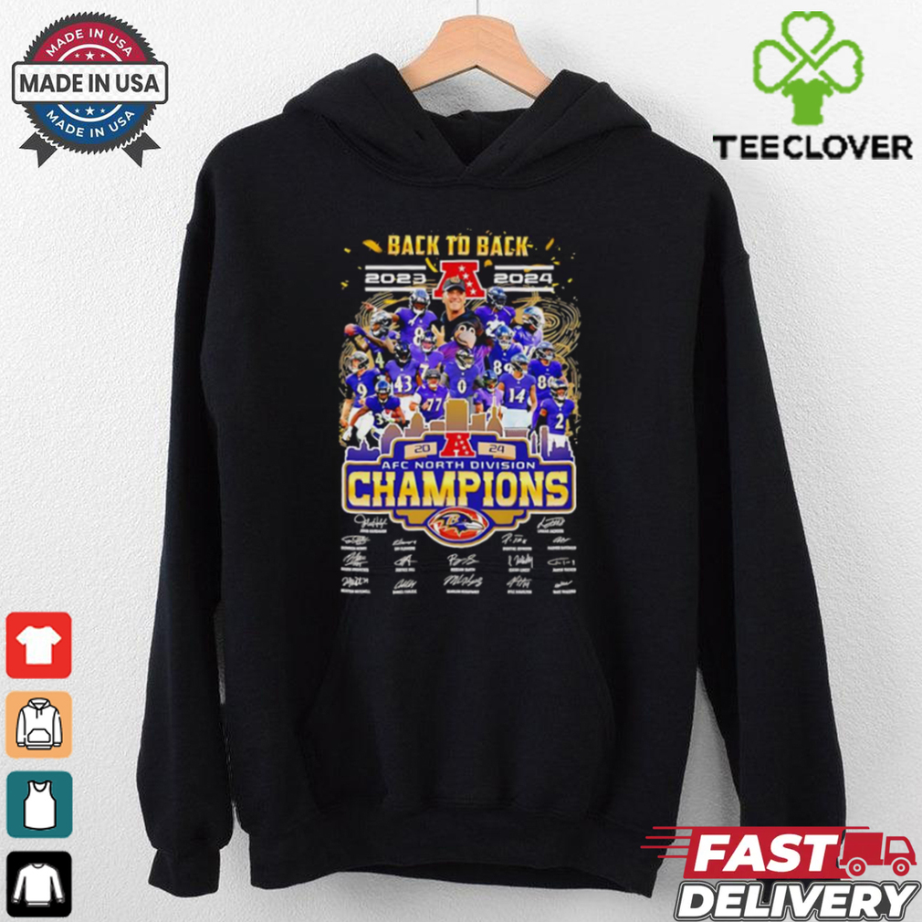 Official Back to back 2023 2024 AFC North Division Champions Baltimore Ravens signatures shirt Official Back to back 2023 2024 AFC North Division Champions Baltimore Ravens signatures shirt