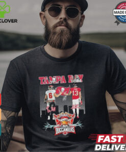 Official Baker Mayfield and 13 Evans Tampa Bay Buccaneers Skyline Signatures T shirt