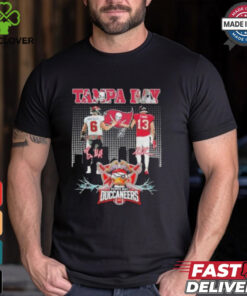 Official Baker Mayfield and 13 Evans Tampa Bay Buccaneers Skyline Signatures T shirt
