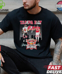 Official Baker Mayfield and 13 Evans Tampa Bay Buccaneers Skyline Signatures T shirt