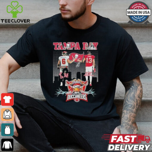 Official Baker Mayfield and 13 Evans Tampa Bay Buccaneers Skyline Signatures T shirt