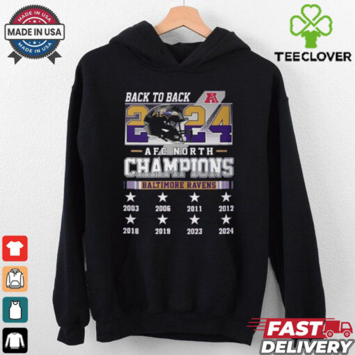 Official Baltimore Ravens AFC North 2024 Champions Back To Back Helmet Shirt