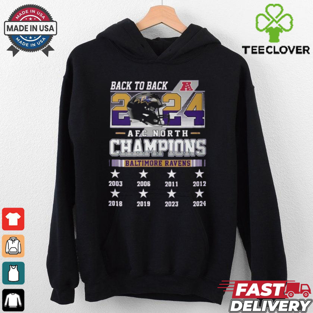 Official Baltimore Ravens AFC North 2024 Champions Back To Back Helmet Shirt Official Baltimore Ravens AFC North 2024 Champions Back To Back Helmet Shirt