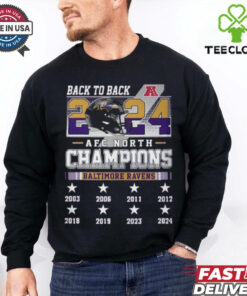 Official Baltimore Ravens AFC North 2024 Champions Back To Back Helmet Shirt