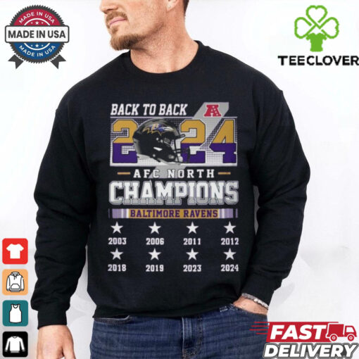 Official Baltimore Ravens AFC North 2024 Champions Back To Back Helmet Shirt