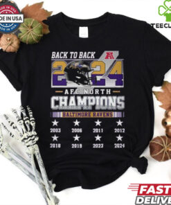 Official Baltimore Ravens AFC North 2024 Champions Back To Back Helmet Shirt
