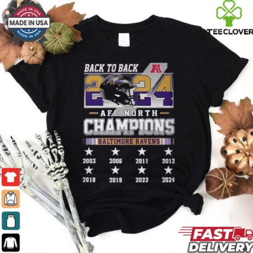 Official Baltimore Ravens AFC North 2024 Champions Back To Back Helmet Shirt