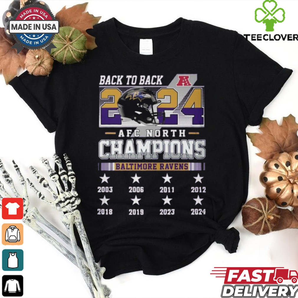 Official Baltimore Ravens AFC North 2024 Champions Back To Back Helmet Shirt Official Baltimore Ravens AFC North 2024 Champions Back To Back Helmet Shirt