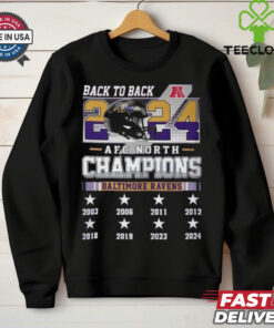 Official Baltimore Ravens AFC North 2024 Champions Back To Back Helmet Shirt