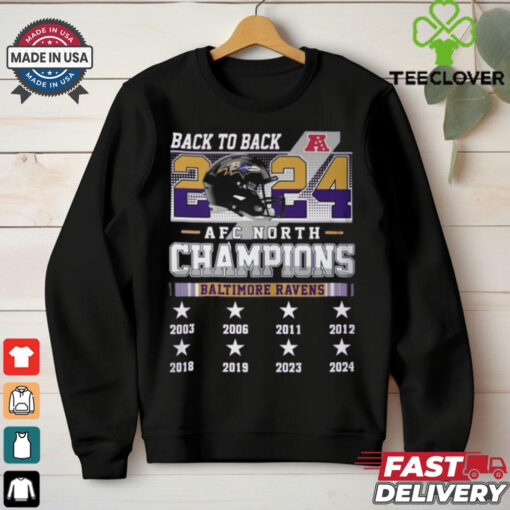Official Baltimore Ravens AFC North 2024 Champions Back To Back Helmet Shirt