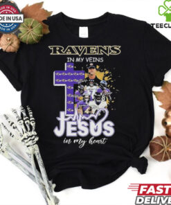 Official Baltimore Ravens In My Veins Jesus In My Heart Coach And Players Cross Signatures T shirts