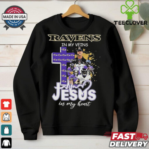 Official Baltimore Ravens In My Veins Jesus In My Heart Coach And Players Cross Signatures T shirts