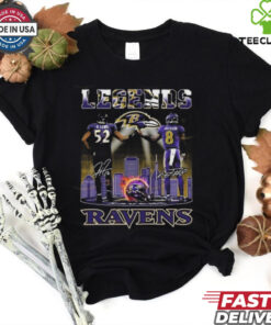 Official Baltimore Ravens Ray Lewis x Lamar Jackson Legends Signatures Skyline Shirt